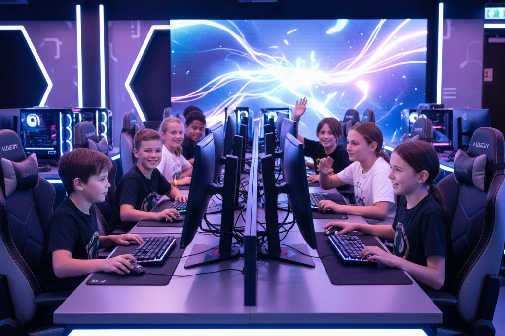 Children at gaming PCs at Fortress