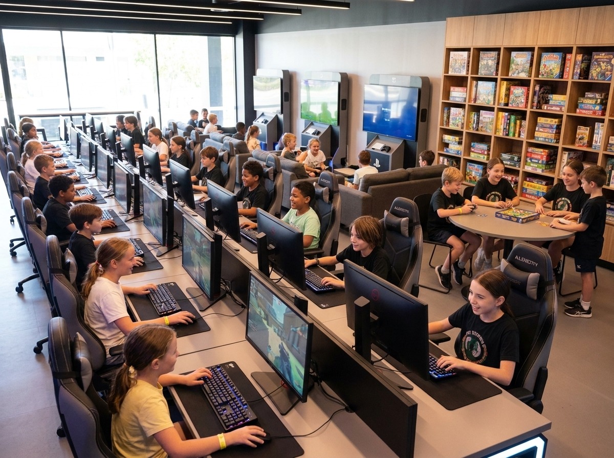 Children at gaming PCs at Fortress