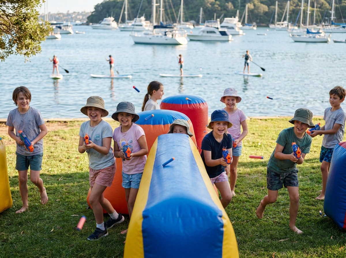 A child paddleboarding in a sheltered cove at Rose Bay