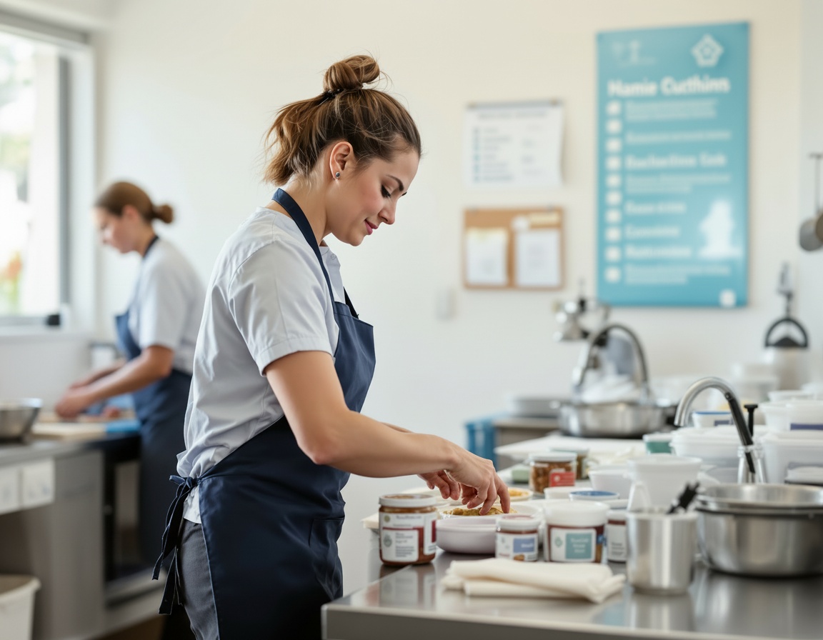 An early childhood educator following safe food handling practice in a childcare centre kitchen