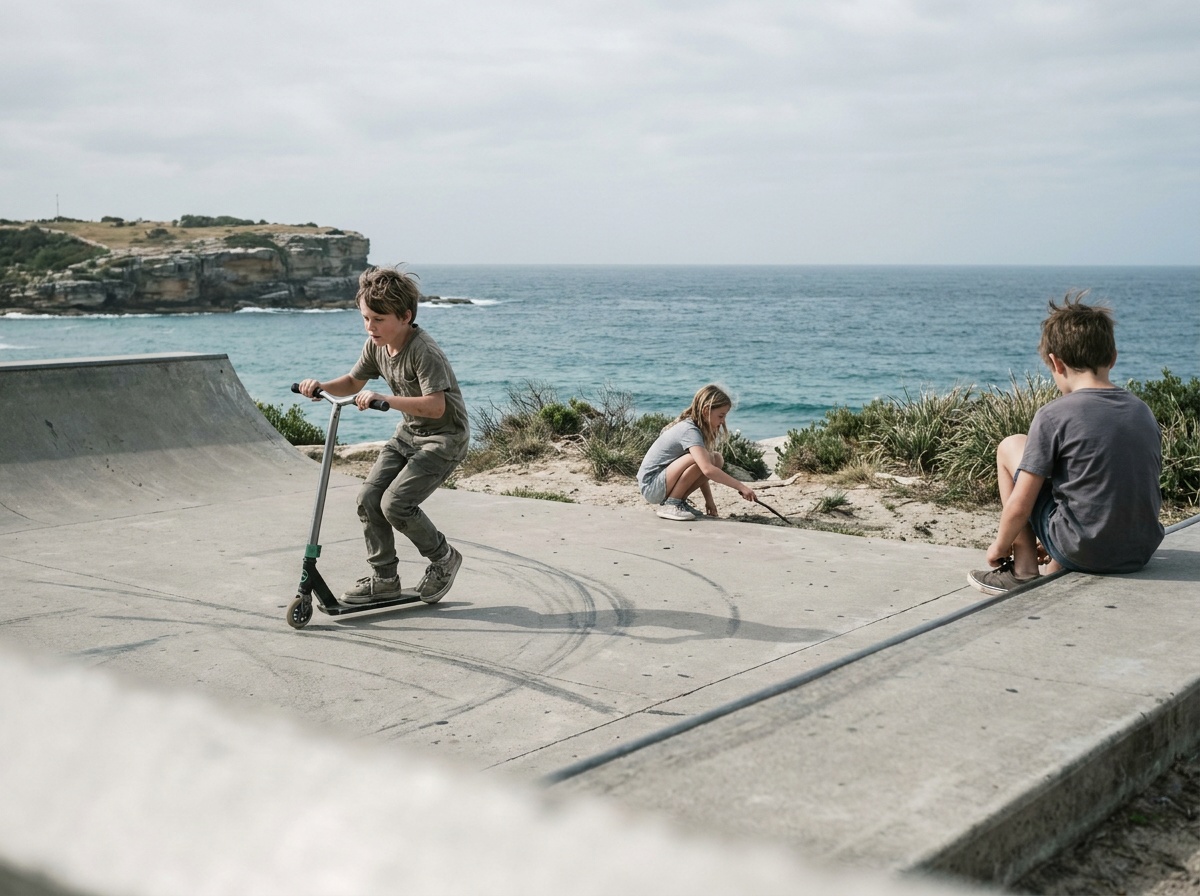 Children at Bondi skate park on a Wednesday afternoon
